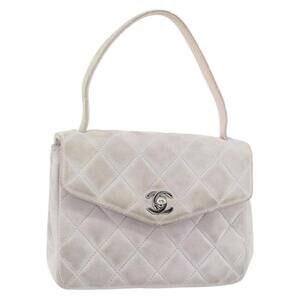 CHANEL Matelasse Hand Bag Suede Purple Silver CC Auth 158159